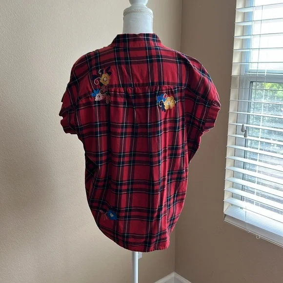 Madewell embroided Plaid Short Sleeve Button Down Shirt Size M - Picture 3 of 5